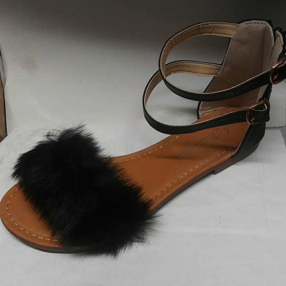 faux fur flat sandals